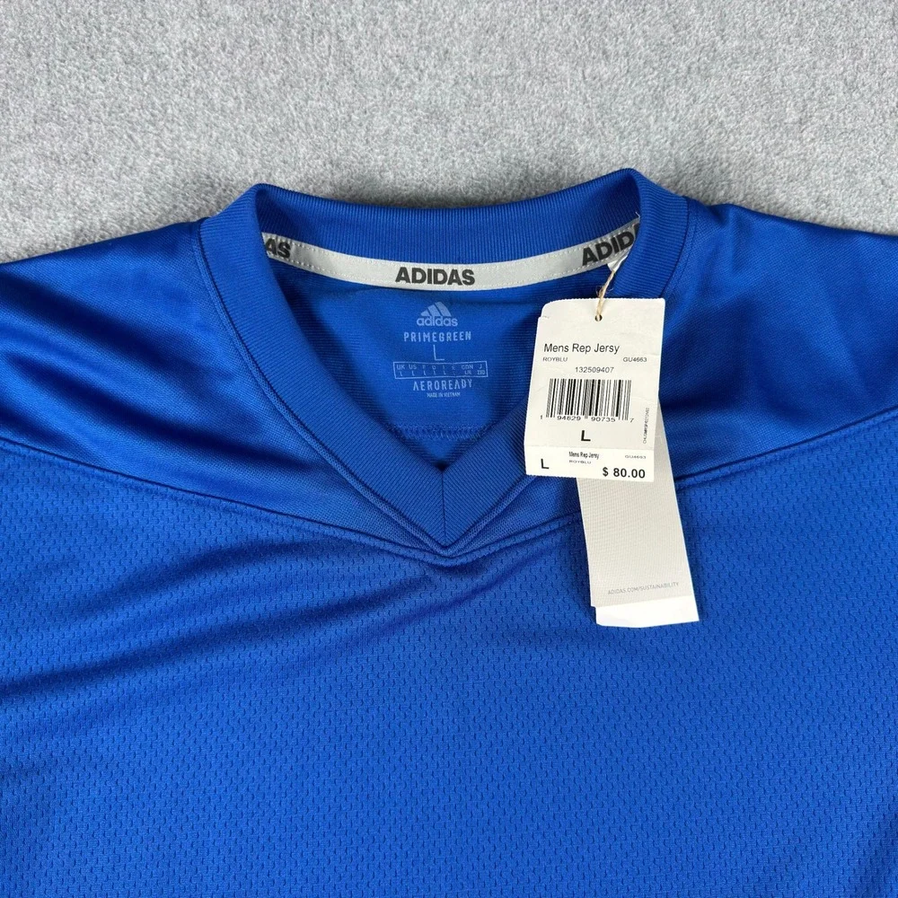 Adidas Jersey Mens Large Royal Blue Primegreen Aeroready 80$ MSRP NWT FLAW